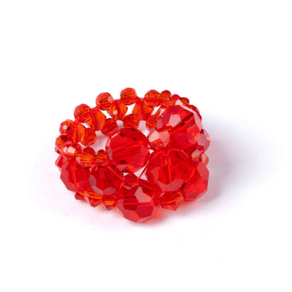Crystal Beaded Transparent Ring - red