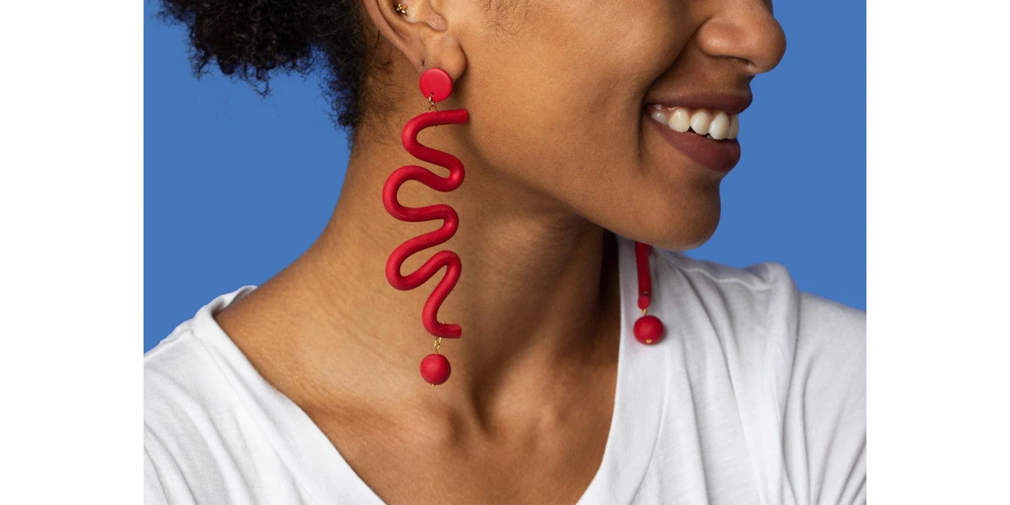 Tube Squiggles Earrings - Red