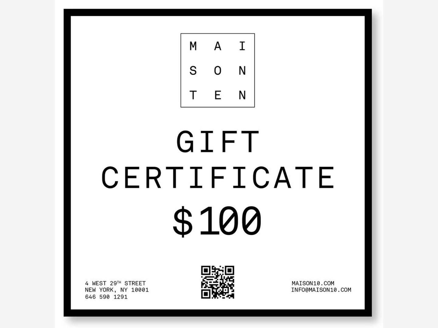 MAISON 10 Gift Certificate