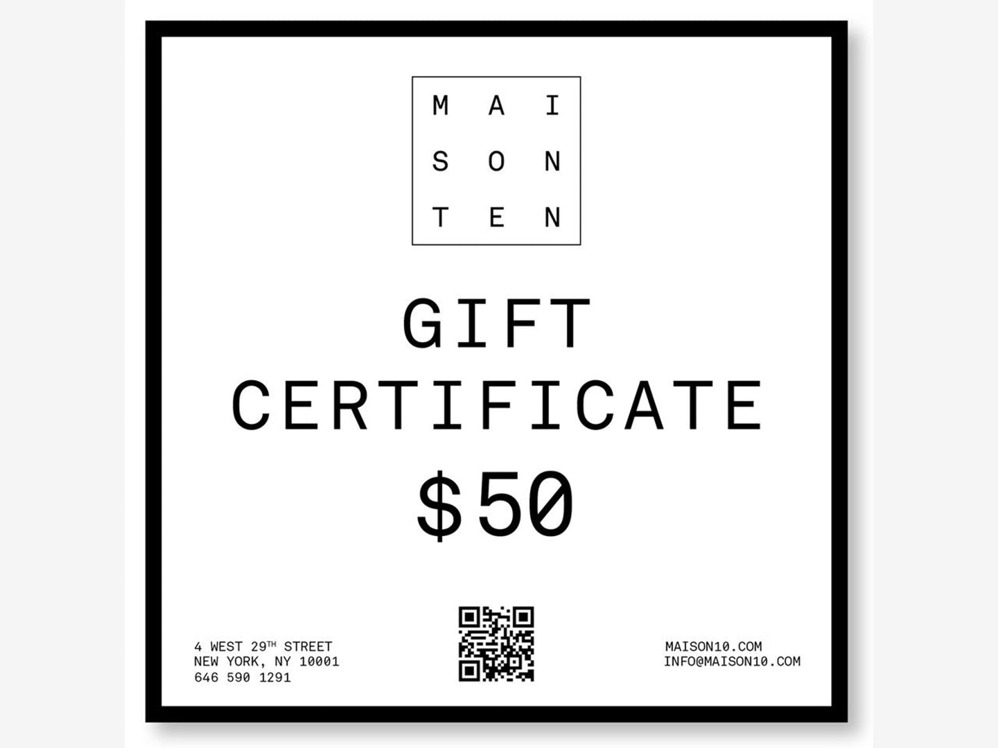 MAISON 10 Gift Certificate
