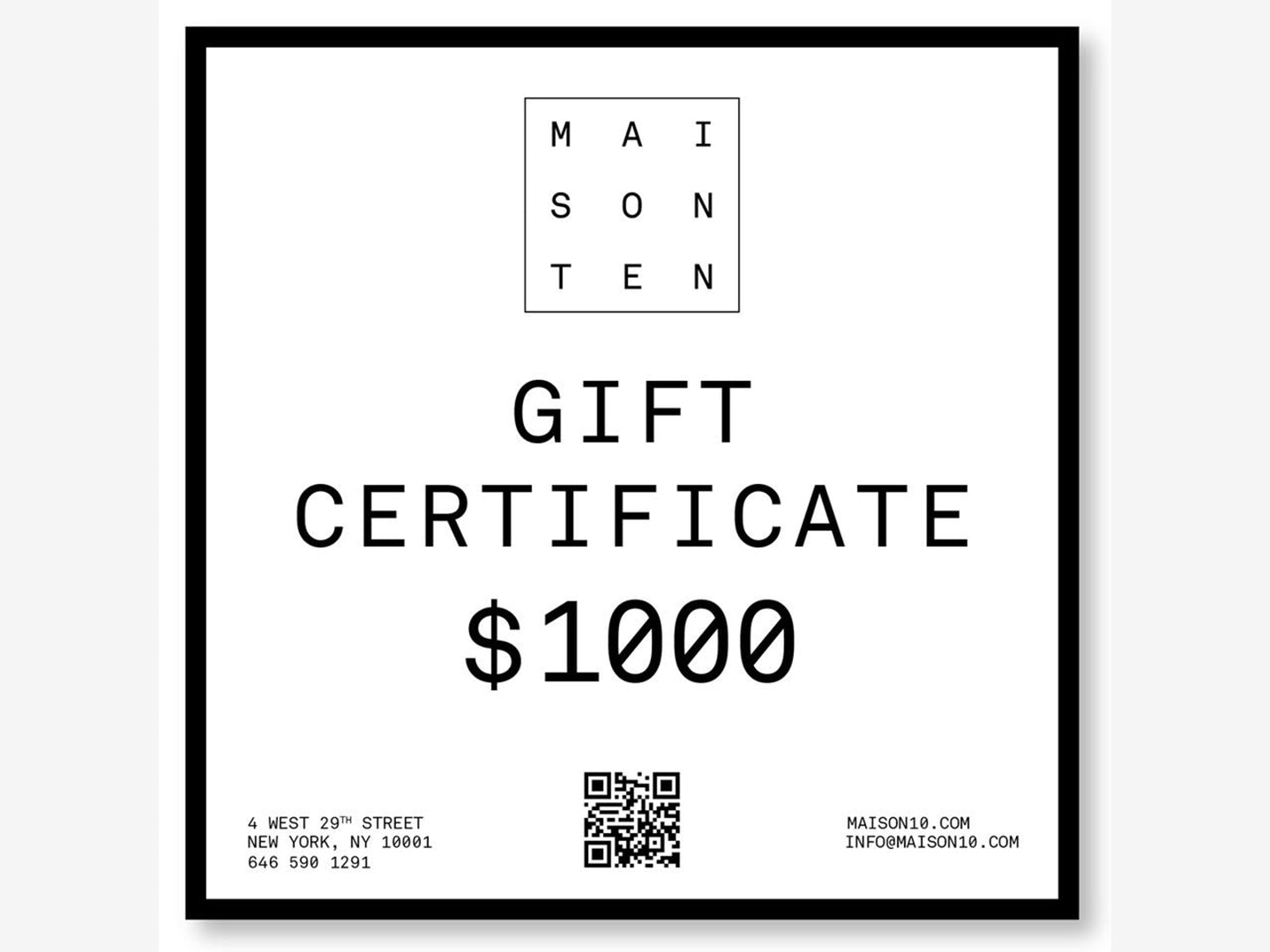 MAISON 10 Gift Certificate