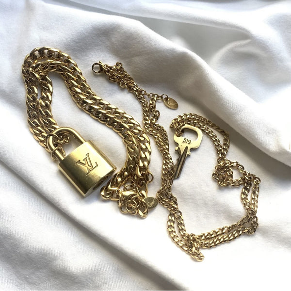 Vintage LV Lock + Key Cuban Chain Necklace
