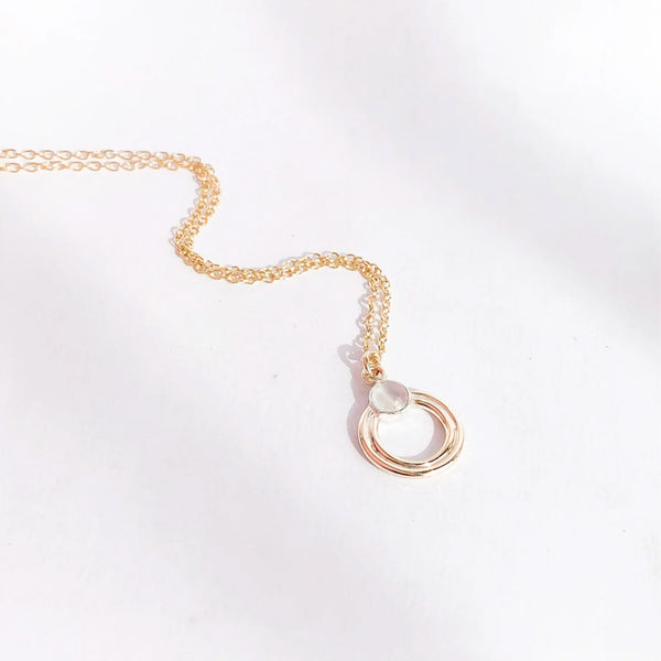 Europa in orbit necklace - gold/moonstone