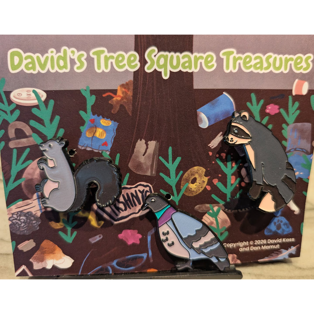 David's tree Square Treasure Pins - Pigeon, Squirrel + Raccoon