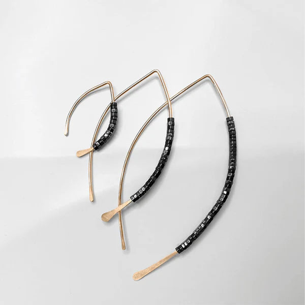 Hematite Gold Wishbone Threader Earrings - gold