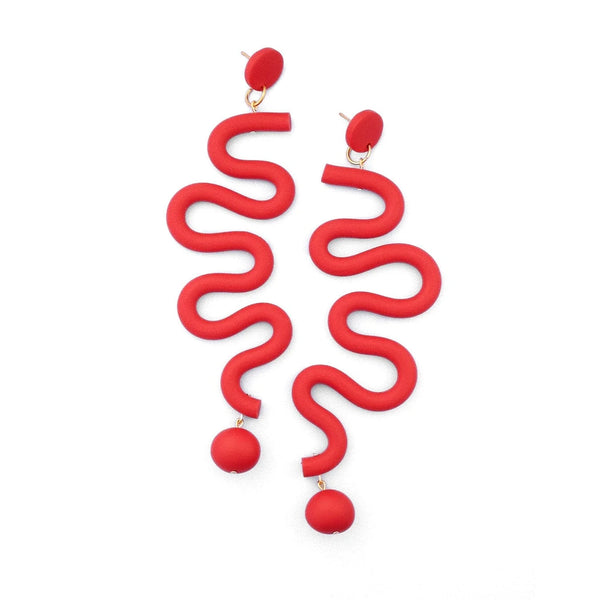 Tube Squiggles Earrings - Red