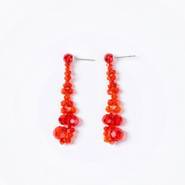 Crystal Beaded Transparent Earrings - red