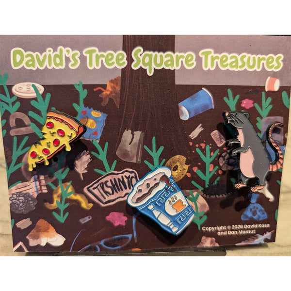 David's tree Square Treasure Pins - Rat, Pizza + Coffee Cup