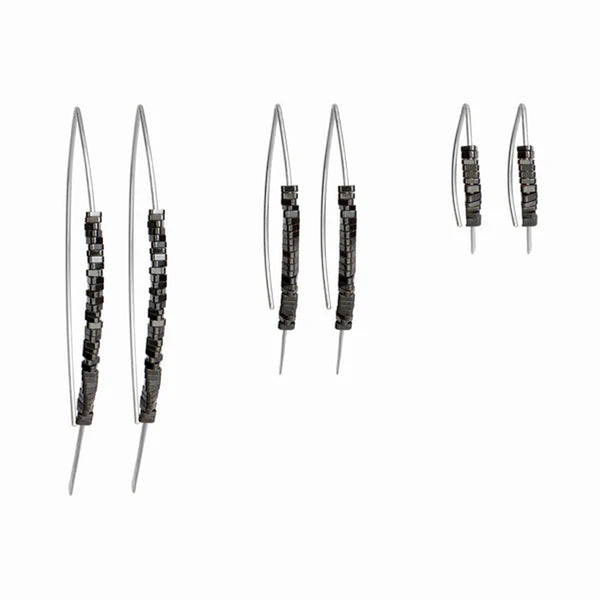 Hematite Gold Wishbone Threader Earrings - silver