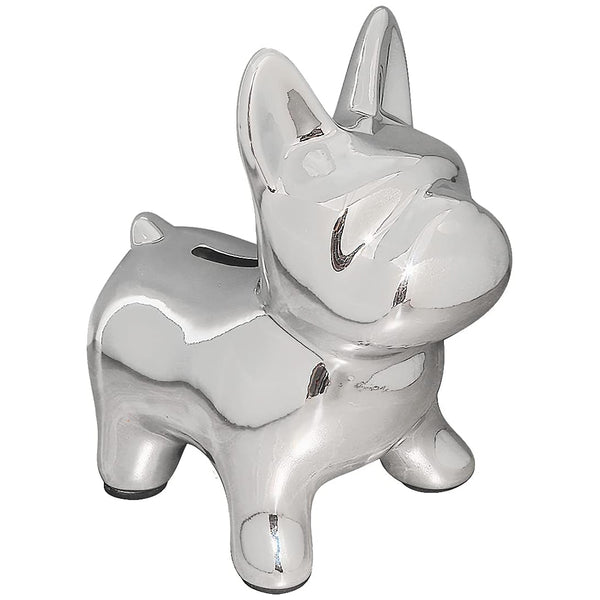 Ceramic Bulldog Piggy Bank - silver