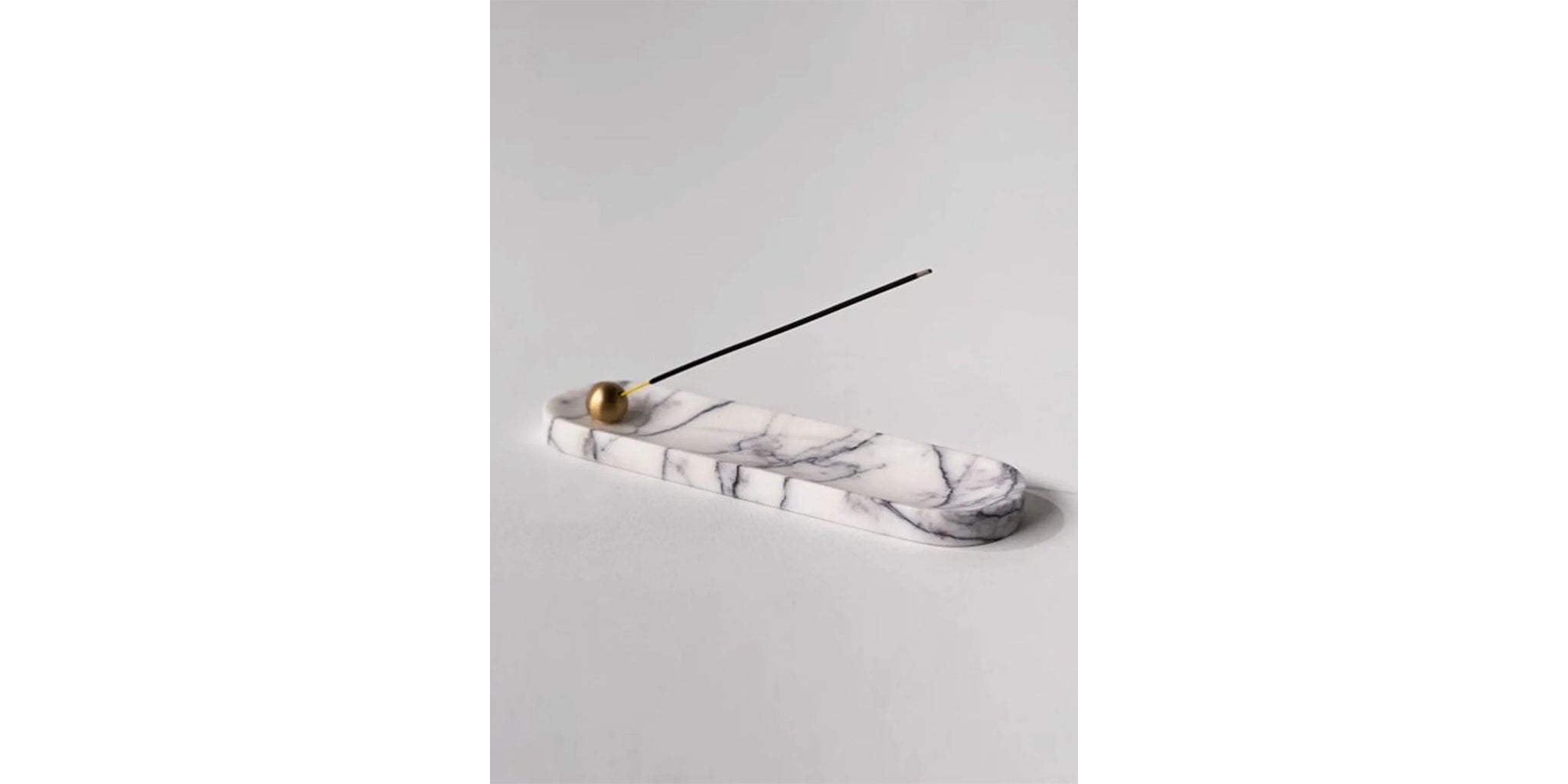 Tarabiza Long White Marble & Brass Incense Holder