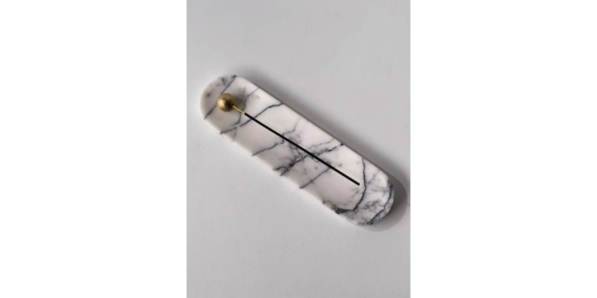 Tarabiza Long White Marble & Brass Incense Holder