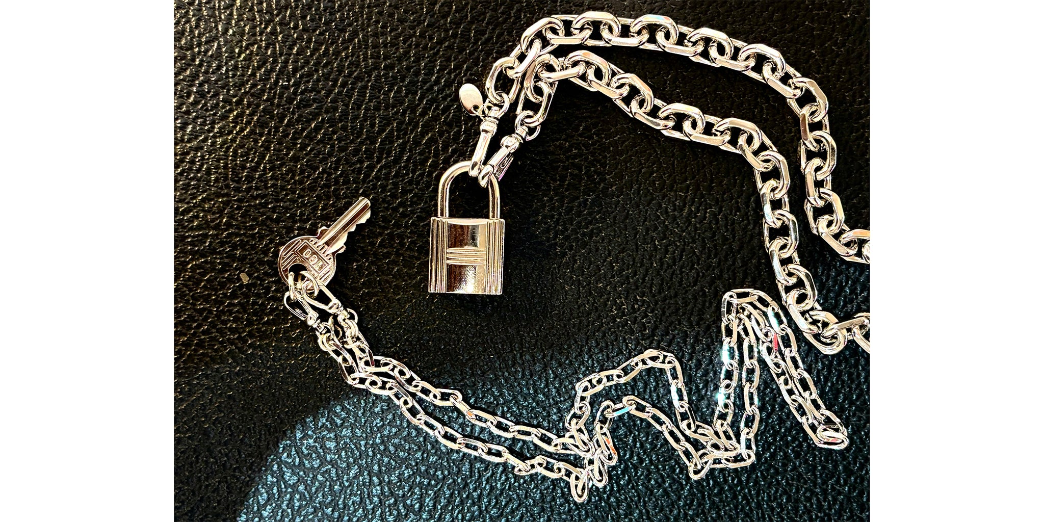 Vintage Hermes Lock + Key Cuban Chain Necklace