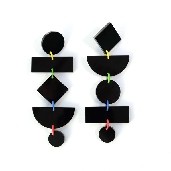 Geometric Dangly Earrings - black