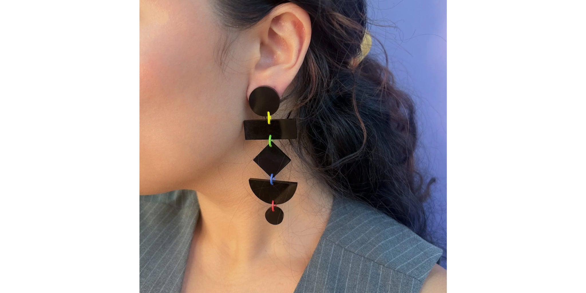 Geometric Dangly Earrings - black