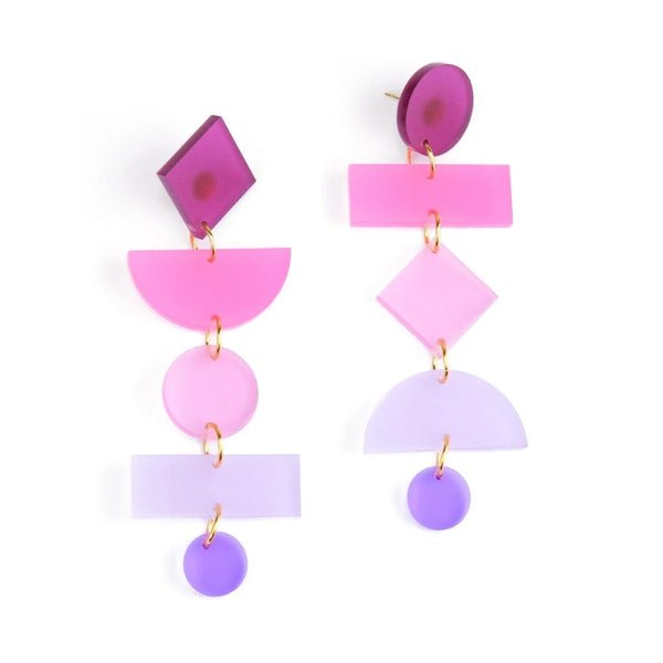 Geometric Dangly Earrings - pink ombre