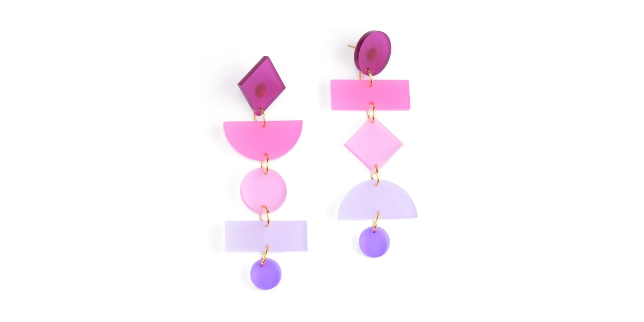 Geometric Dangly Earrings - pink ombre