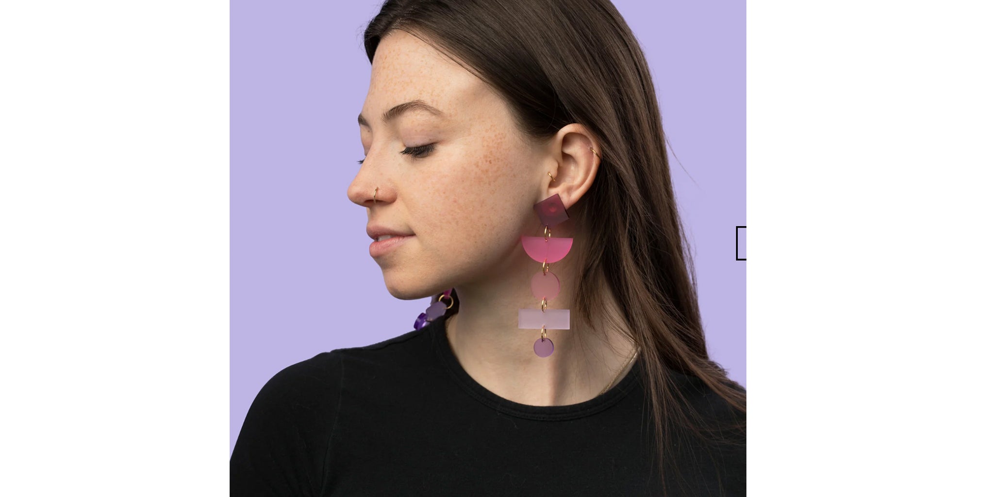 Geometric Dangly Earrings - pink ombre