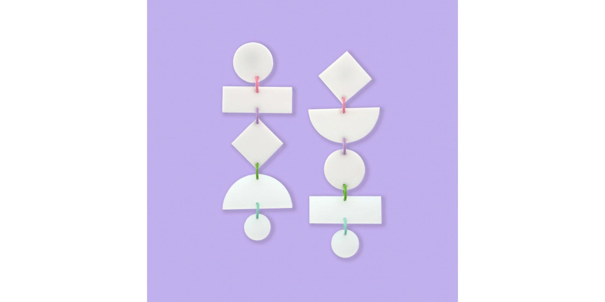 Geometric Dangly Earrings - white