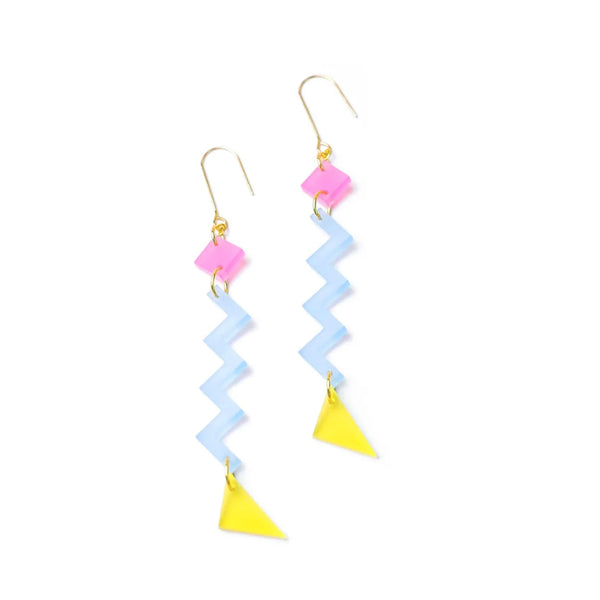 Zig Zag Retro Earrings - 80's (pink/yellow/blue)