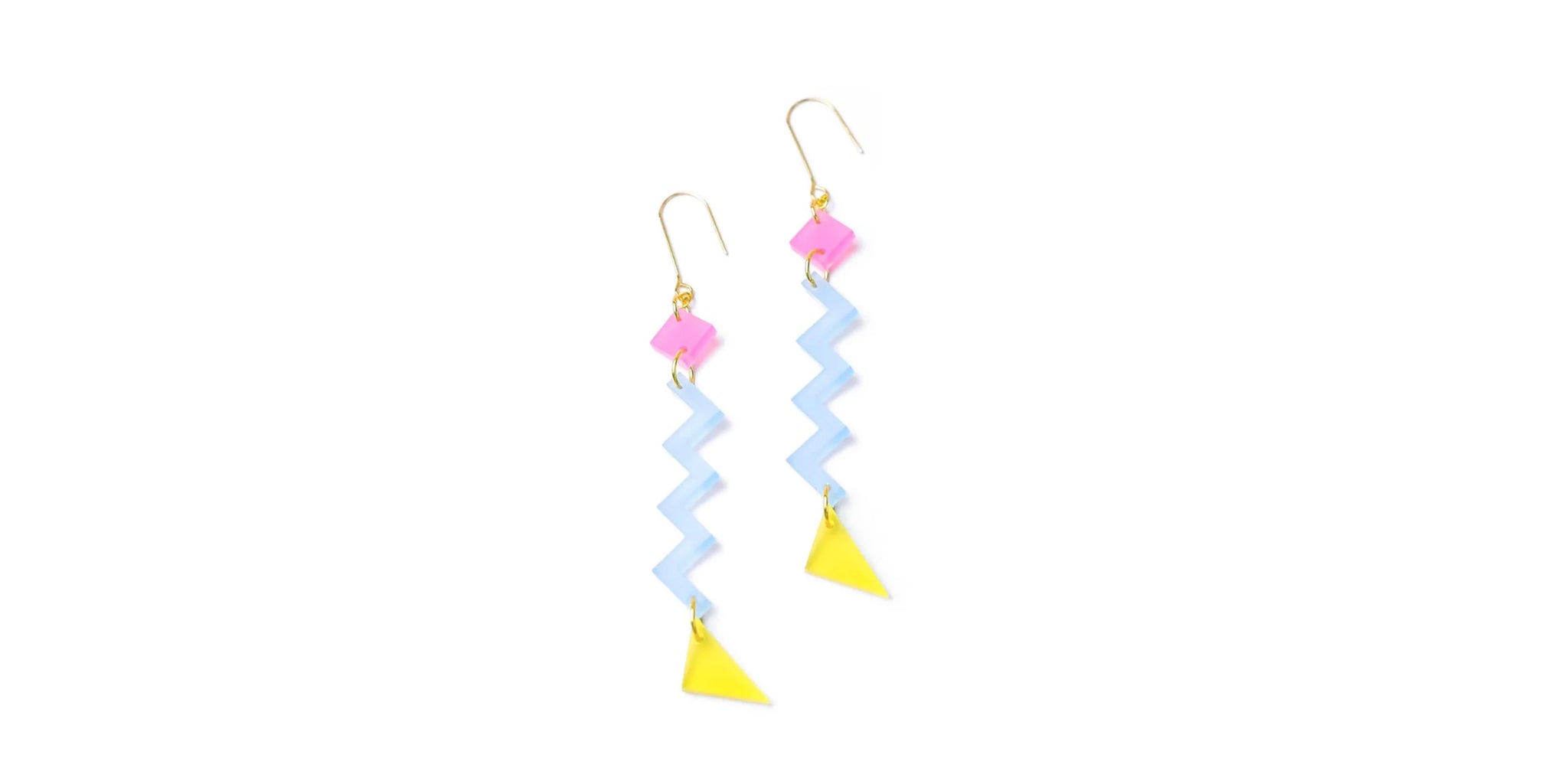Zig Zag Retro Earrings - 80's (pink/yellow/blue)