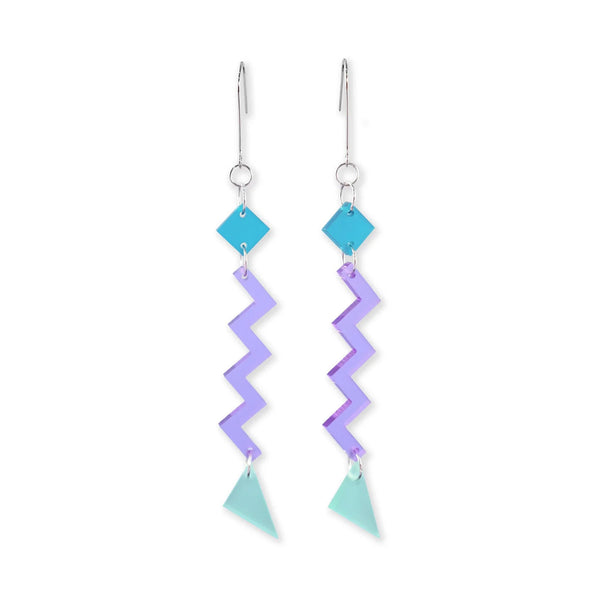 Zig Zag Retro Earrings - 90's (blue/purple/teal)