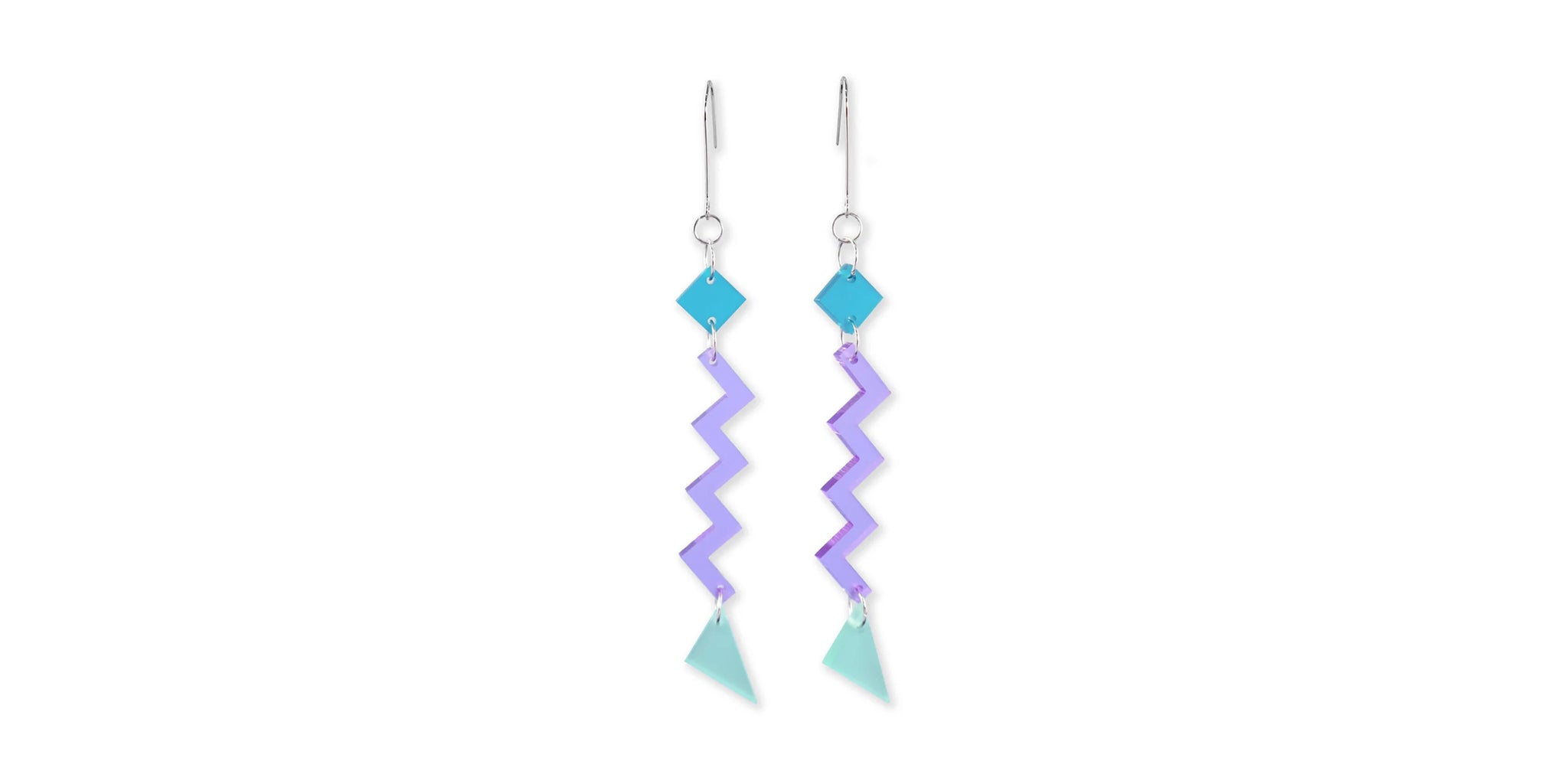 Zig Zag Retro Earrings - 90's (blue/purple/teal)